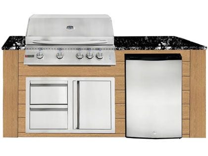 RCS 4-Burner 6-Foot Gas Grill Island with Rear Infrared Burner, Refrigerator, Access Door, Cedar Cabinet & Black Granite Countertop