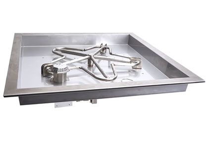 HPC Fire Penta Burner with Square Bowl Pan Gas Fire Pit Kit with On/Off Series - Electronic Ignition