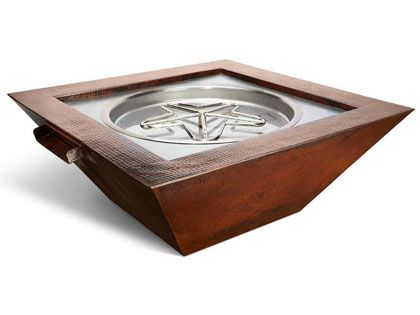 HPC Fire Sedona 40-Inch Square Hammered Copper Gas Fire and Water Pit