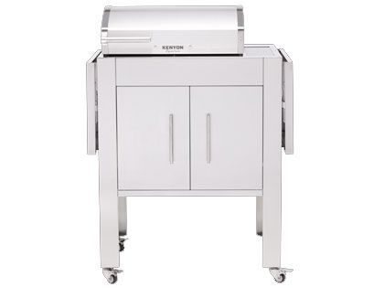 Kenyon Signature 2-Zone 3000 Watt 240V IntelliKEN Touch Control Electric Grill & Stand with White Carbon Fiber Lid & LED Lighted Handle