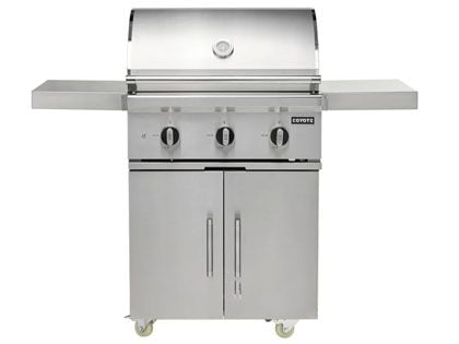 Coyote SL-Series 30-Inch 3-Burner Freestanding Gas Grill on Cart with Ceramic Briquettes, Sear Burner, Infrared Rear Burner & Rotisserie Kit