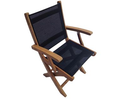 Sailmate Folding Teak Patio Dining Arm Chair with Sling