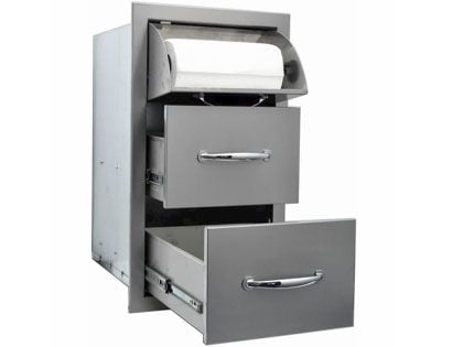 Sole Gourmet 17-Inch Stainless Steel Deluxe Raised Frame Double Access Drawer with Paper Towel Dispenser