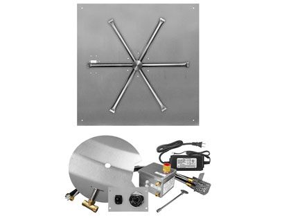 Firegear Fire Pit Burner Kit with Square Flat Pan & Stainless Steel Burning Spur - AWS Electronic Ignition