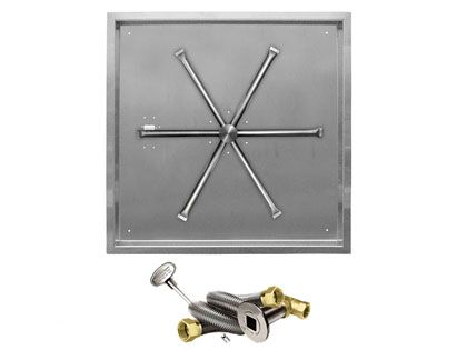 Firegear Fire Pit Burner Kit with Square Drop-In Pan & Stainless Steel Burning Spur - Match Light Ignition