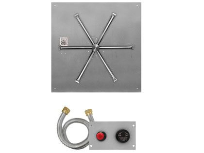 Firegear Fire Pit Burner Kit with Square Flat Pan & Stainless Steel Burning Spur - TPSI Flame Sensing Spark Ignition