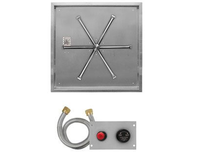 Firegear Fire Pit Burner Kit with Square Drop-In Pan & Stainless Steel Burning Spur - TPSI Flame Sensing Spark Ignition