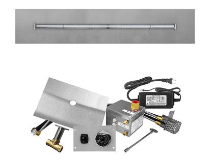 Firegear Fire Pit Burner Kit with Flat Pan & Stainless Steel Linear T-Shaped Burner - AWS Electronic Ignition