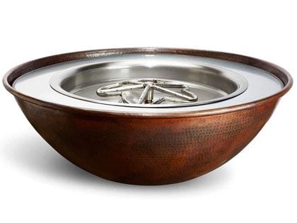 HPC Fire Tempe 31-Inch Round Hammered Copper Gas Fire Bowl