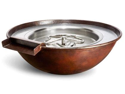 HPC Fire Tempe 31-Inch Round Hammered Copper Gas Fire and Water Bowl