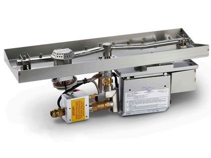 HPC Fire Linear T-Shaped Torpedo Burner with Rectangular Interlink Pan Gas Fire Pit Kit with On/Off Series - Electronic Ignition