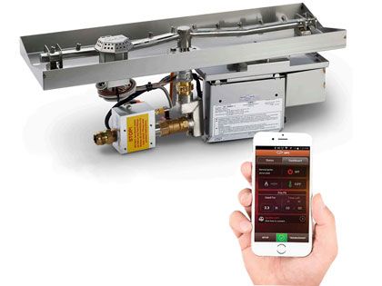 HPC Fire Linear T-Shaped Torpedo Burner with Rectangular Interlink Pan Gas Fire Pit Kit with Remote (Mobile App Controlled) - Electronic Ignition