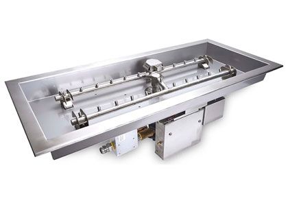 HPC Fire H-Shaped Torpedo Burner with Rectangular Bowl Pan Gas Fire Pit Kit with On/Off Series - Electronic Ignition