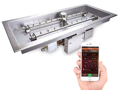 HPC Fire H-Shaped Torpedo Burner with Rectangular Bowl Pan Gas Fire Pit Kit, High/Low Control with Remote (Mobile App Controlled) - Electronic Ignition