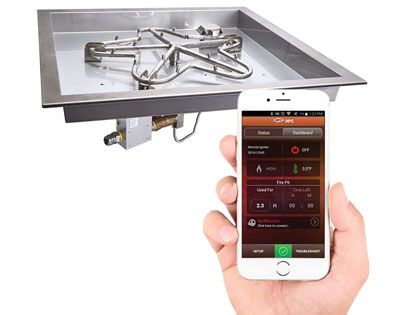 HPC Fire Penta Torpedo Burner with Square Bowl Pan Gas Fire Pit Kit, High/Low Control with Remote (Mobile App Controlled) - Electronic Ignition