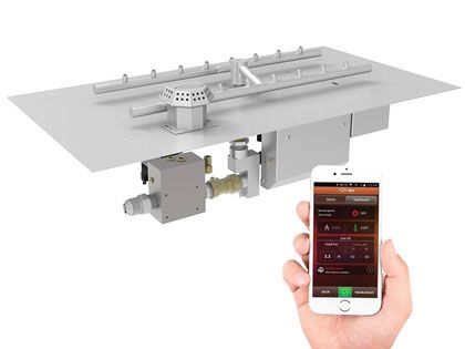 HPC Fire H-Shaped Torpedo Burner with Rectangular Flat Pan Gas Fire Pit Kit, High/Low Control with Remote (Mobile App Controlled) - Electronic Ignition