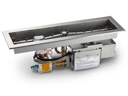 HPC Fire T-Shaped Torpedo Burner with Linear Trough Bowl Pan Gas Fire Pit Kit with On/Off Series - Electronic Ignition