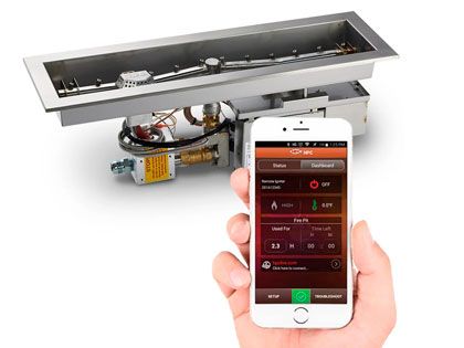 HPC Fire T-Shaped Torpedo Burner with Linear Trough Bowl Pan Gas Fire Pit Kit, High/Low Control with Remote (Mobile App Controlled) - Electronic Ignition