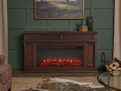 Torrey 60-Inch Electric Fireplace TV Stand in Dark Walnut