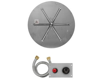 Firegear Fire Pit Burner Kit with Round Flat Pan & Stainless Steel Burning Spur - TPSI Flame Sensing Spark Ignition