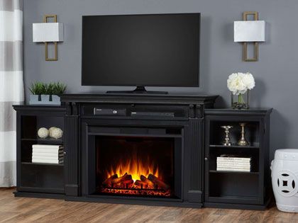 Tracey Grand 84-Inch Electric Fireplace TV Stand in Black