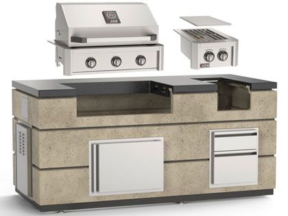 AOG 6 1/2-Foot Complete Island Package with T-Series 30-Inch 3-Burner Built-In Gas Grill & Double Side Burner - Travertine