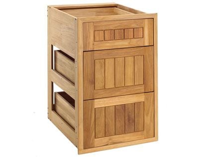 Pacific Teak Millworks 18-Inch Cottage Panel Teak Wood Triple Drawer