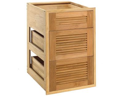 Pacific Teak Millworks 18-Inch Louvered Panel Teak Wood Triple Drawer