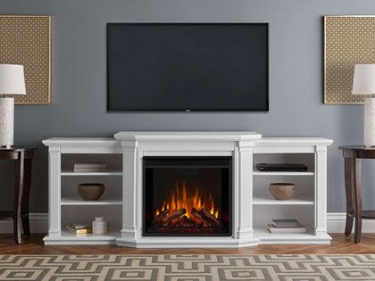 Valmont 74-Inch Electric Fireplace TV Stand in White