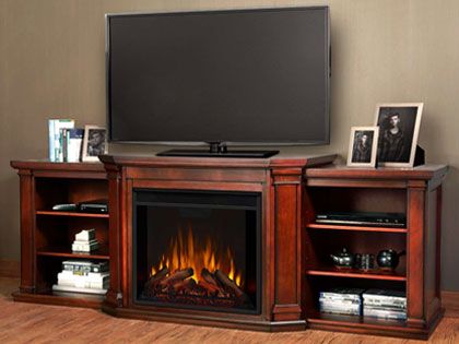 Valmont 74-Inch Electric Fireplace TV Stand in Dark Mahogany
