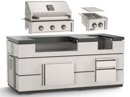 AOG 6 1/2-Foot Complete Island Package with T-Series 30-Inch 3-Burner Built-In Gas Grill & Double Side Burner - White Aspen