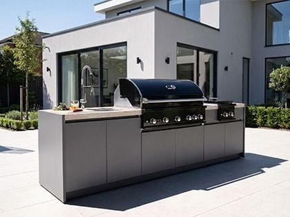 Whistler 5-Burner 104 x 28-Inch Gas Grill Island with Infrared Rear Burner, Sink, Double Side Burner and Rotisserie Kit - Black Stainless