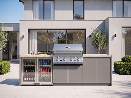 Whistler 4-Burner 102 x 28-Inch Gas Grill Island with Infrared Rear Burner, Refrigerator, and Rotisserie Kit