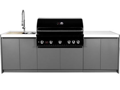 Whistler 5-Burner 104 x 28-Inch Gas Grill Island with Infrared Rear Burner, Sink, and Rotisserie Kit - Black Stainless