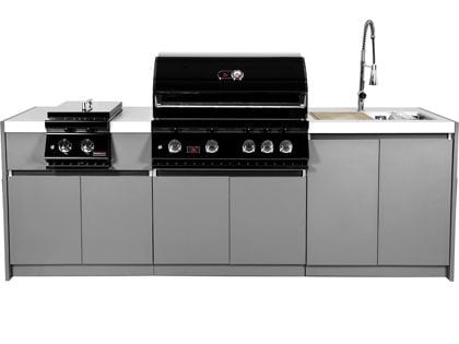 Whistler 4-Burner 96 x 28-Inch Gas Grill Island with Infrared Rear Burner, Sink, Double Side Burner, and Rotisserie Kit - Black Stainless