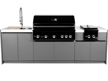 Whistler 5-Burner 104 x 28-Inch Gas Grill Island with Infrared Rear Burner, Sink, Double Side Burner and Rotisserie Kit - Black Stainless