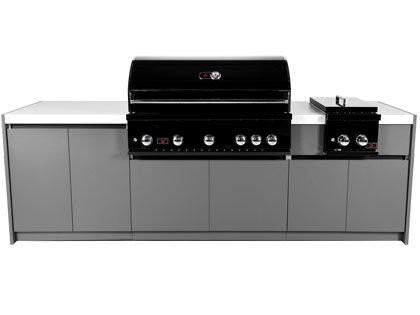Whistler 5-Burner 104 x 28-Inch Gas Grill Island with Infrared Rear Burner, Double Side Burner, and Rotisserie Kit - Black Stainless