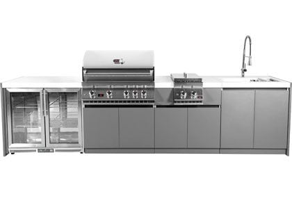Whistler 4-Burner 133 x 28-Inch Gas Grill Island with Infrared Rear Burner, Refrigerator, Sink, Double Side Burner, and Rotisserie Kit