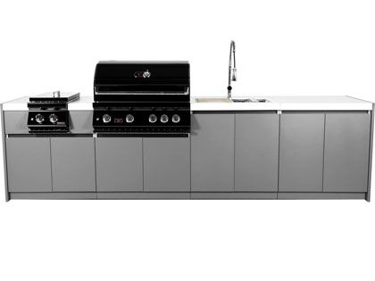 Whistler 4-Burner 127 x 28-Inch Gas Grill Island with Infrared Rear Burner, Sink, Double Side Burner, and Rotisserie Kit - Black Stainless