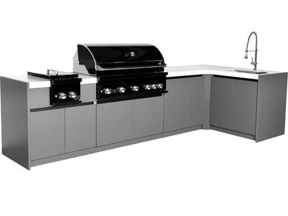 Whistler 5-Burner 134 x 61-Inch Gas Grill Island with 90-Degree Corner, Infrared Rear Burner, Sink, Double Side Burner, and Rotisserie Kit - Black Stainless