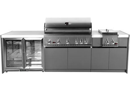 Whistler 5-Burner 110 x 28-Inch Gas Grill Island with Infrared Rear Burner, Refrigerator, Double Side Burner, and Rotisserie Kit
