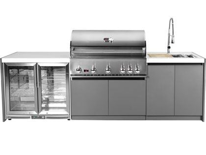 Whistler 5-Burner 110 x 28-Inch Gas Grill Island with Infrared Rear Burner, Refrigerator, Sink, and Rotisserie Kit