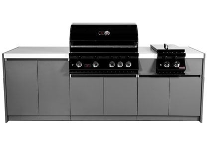 Whistler 4-Burner 96 x 28-Inch Gas Grill Island with Infrared Rear Burner, Double Side Burner, and Rotisserie Kit - Black Stainless
