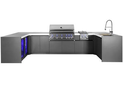 Whistler 5-Burner 163 x 92-Inch Gas Grill Island with Two 90-Degree Corners, Infrared Rear Burner, Refrigerator, Sink, Double Side Burner, and Rotisserie Kit