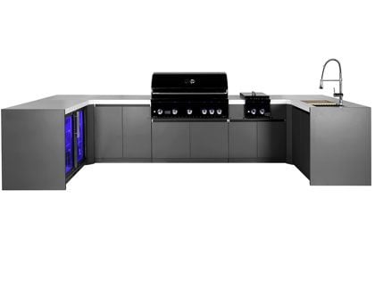 Whistler 5-Burner 163 x 92-Inch Gas Grill Island with Two 90-Degree Corners, Infrared Rear Burner, Refrigerator, Sink, Double Side Burner, and Rotisserie Kit - Black Stainless
