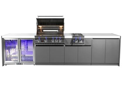 Whistler 4-Burner 133 x 28-Inch Gas Grill Island with Infrared Rear Burner, Refrigerator, Double Side Burner, and Rotisserie Kit