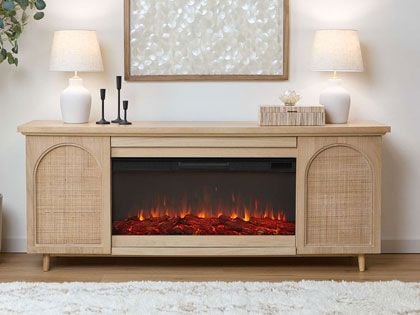 Dahlia 76-in Electric Fireplace TV Stand in White Oak