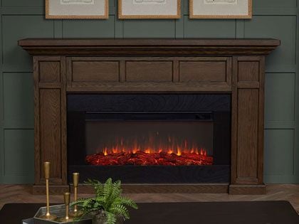 Alcott 75-in Electric Fireplace Mantel in Aged Barrel
