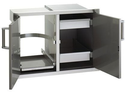 Fire Magic Premium Flush 30-Inch Double Access Door With Drawers And Trash Bin Storage With Soft Close