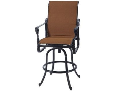 Gensun Grand Terrace Cast Aluminum Padded Sling Swivel Bar Height Armchair